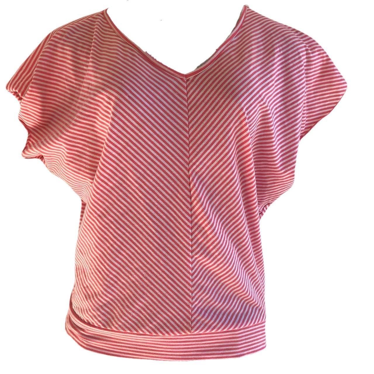 Classic Pink and White Striped Blouse Top with Diagonal Design
