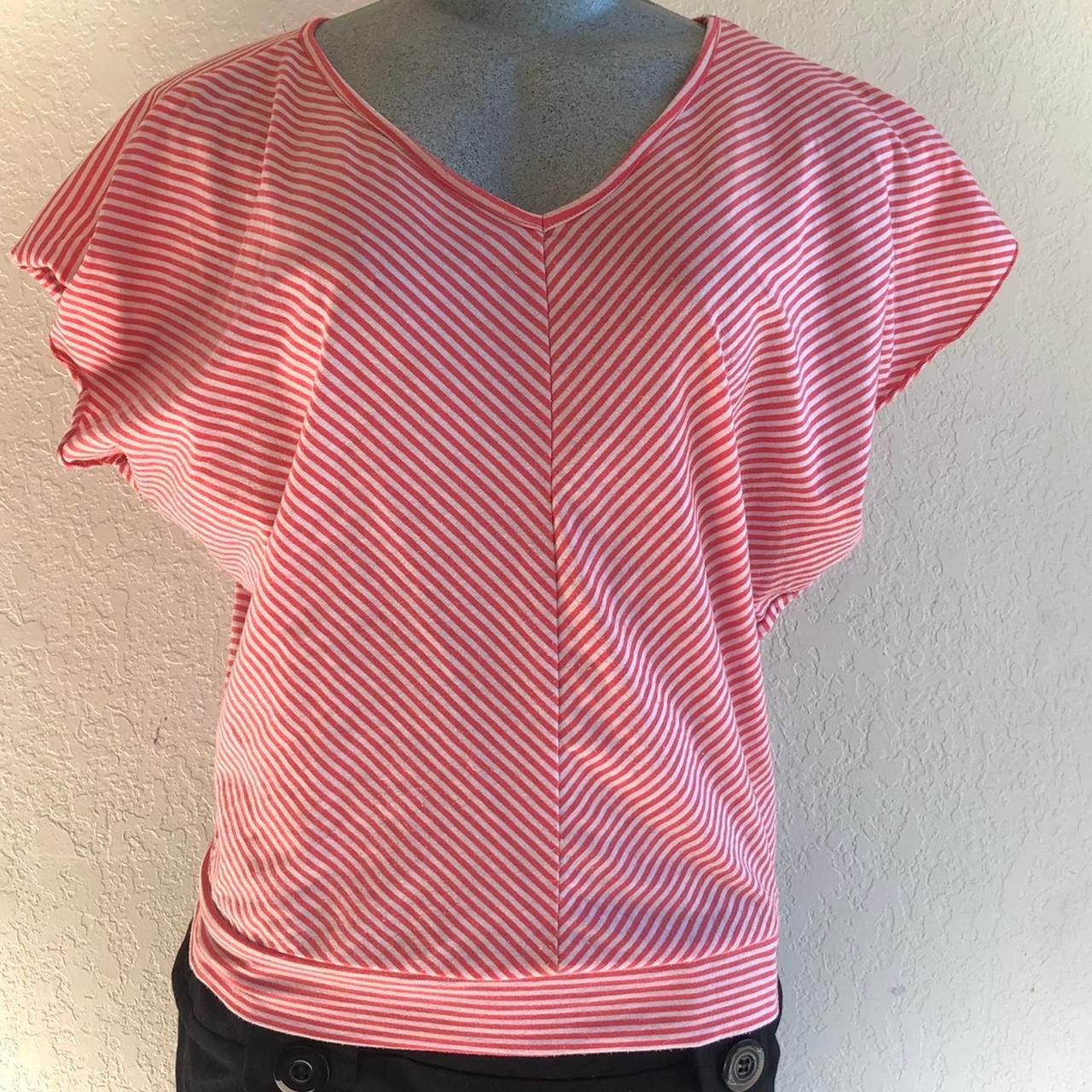Classic Pink and White Striped Blouse Top with Diagonal Design