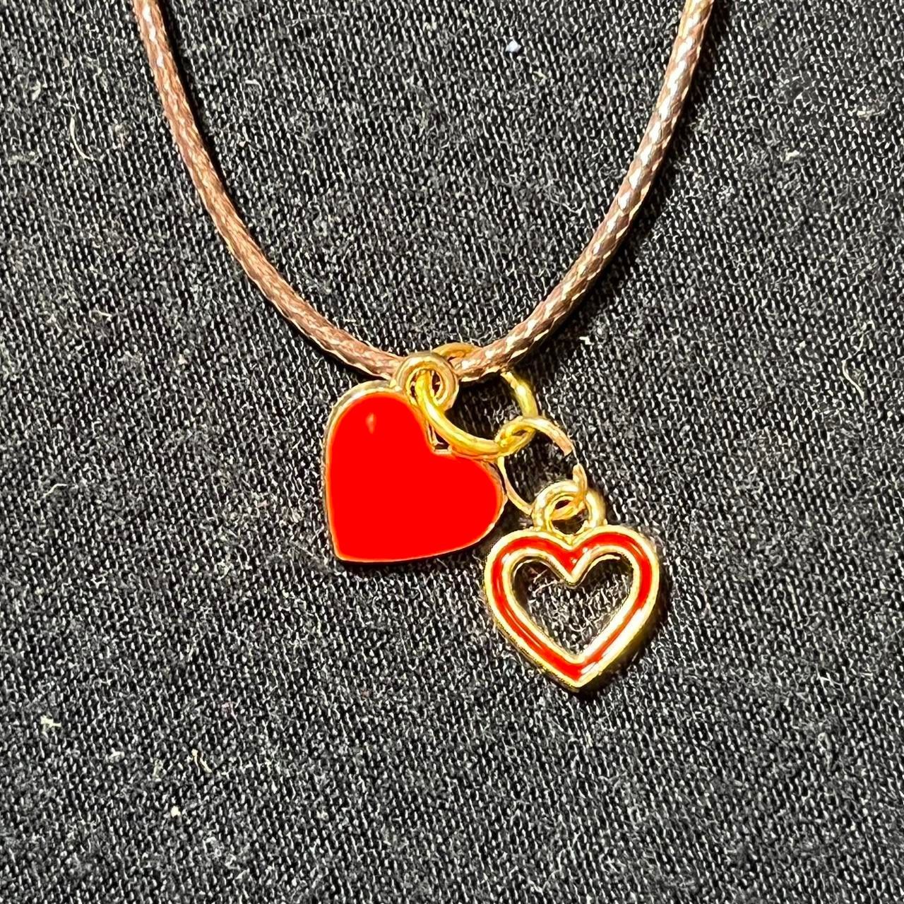 Classic Solid Red and Gold Heart Charm Necklace