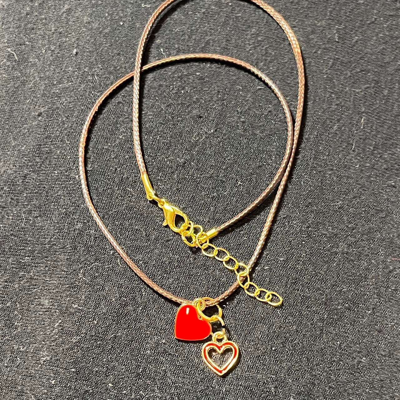 Classic Solid Red and Gold Heart Charm Necklace