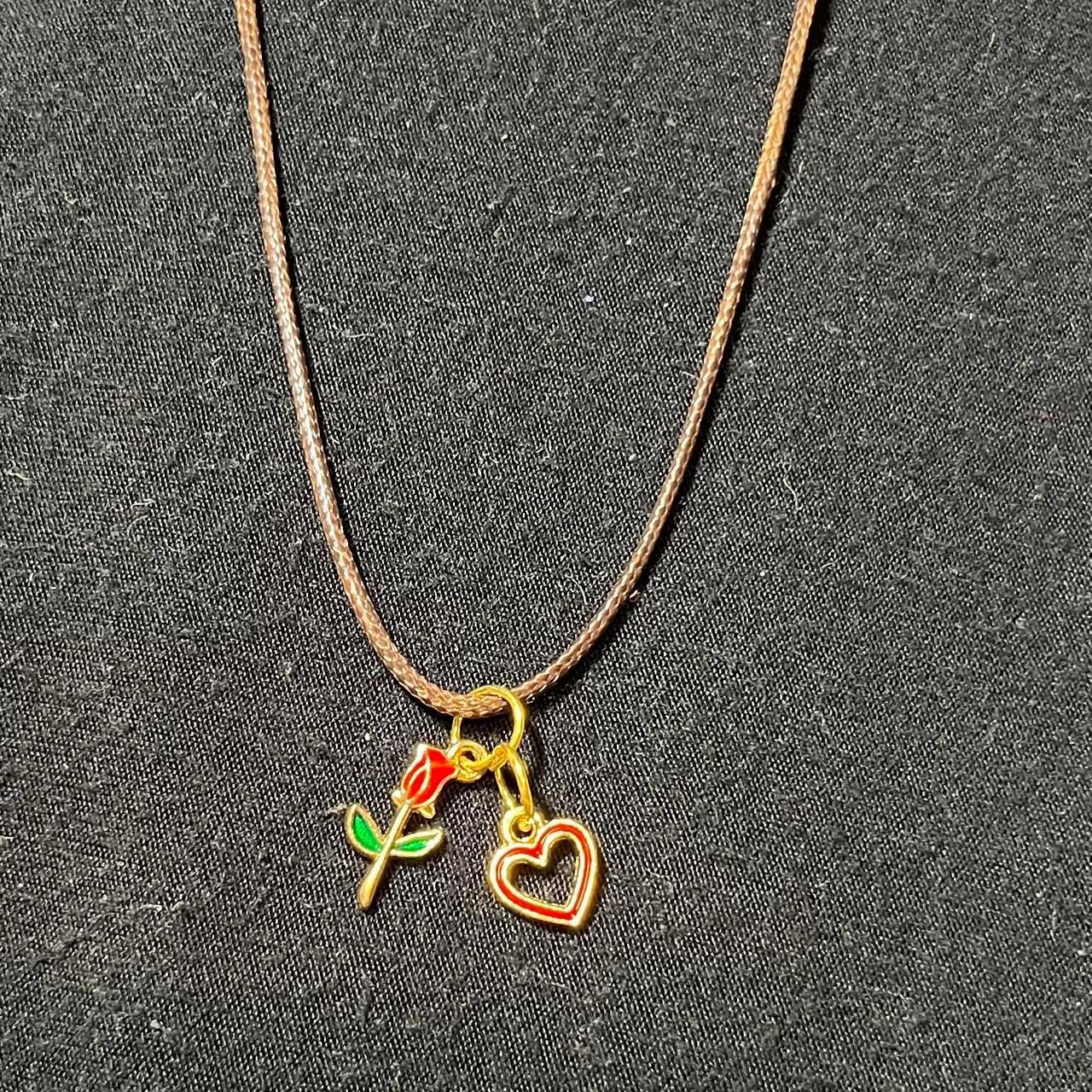 Adorable Accent Red Rose and Gold Heart Charm Necklace