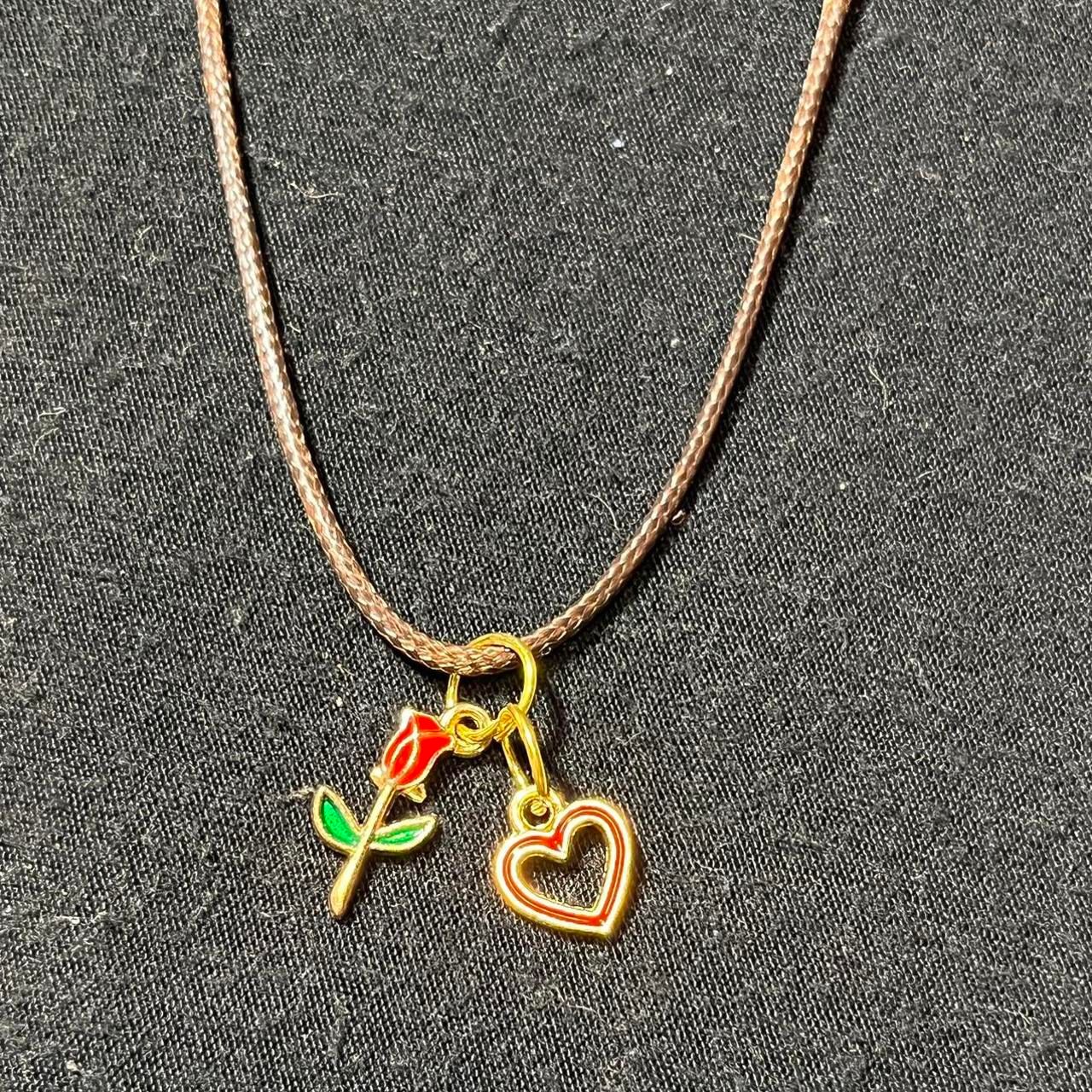 Adorable Accent Red Rose and Gold Heart Charm Necklace