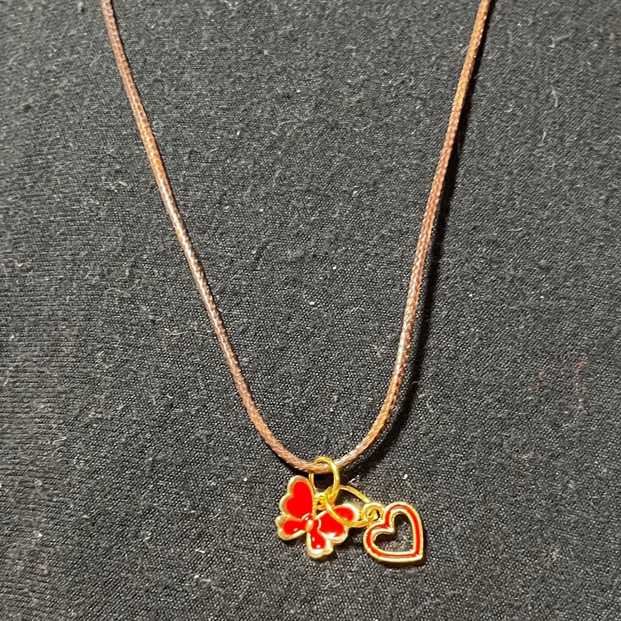 Cute Red Butterfly and Gold Heart Charm Necklace