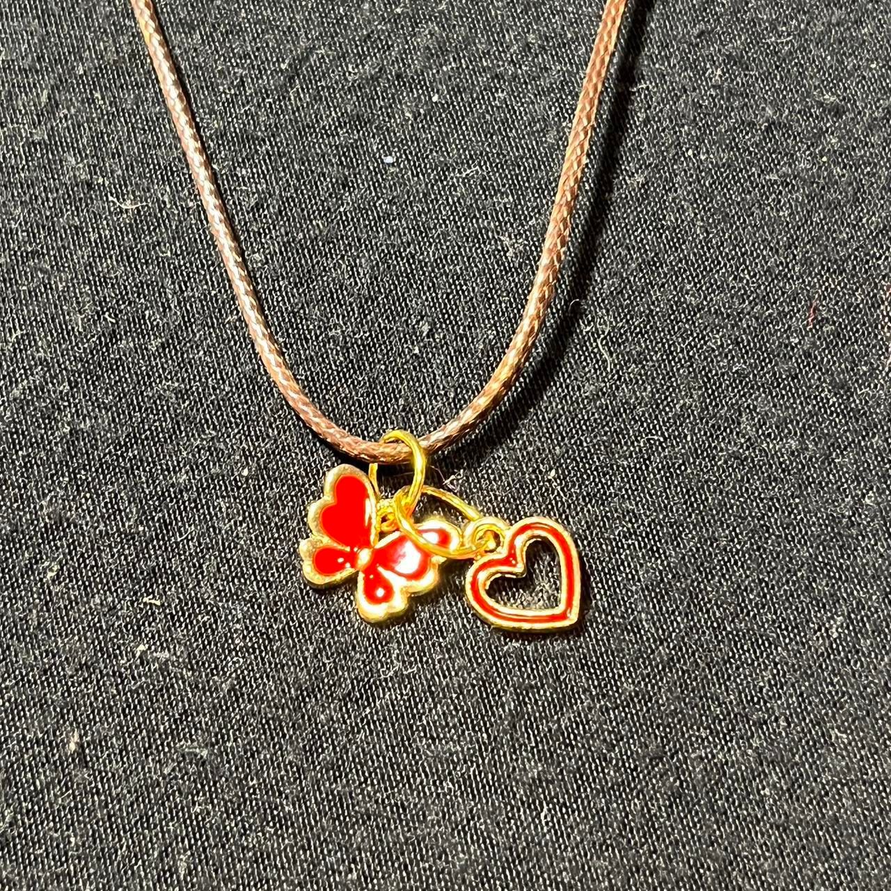 Cute Red Butterfly and Gold Heart Charm Necklace