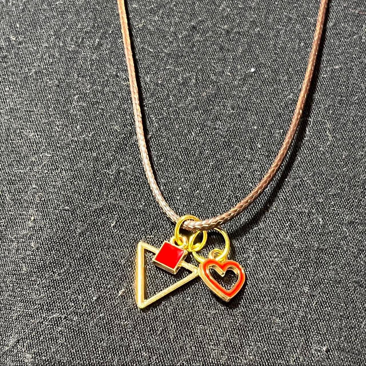 Minimal Gold Accent Triangle with Red and Gold Heart Charm Necklace