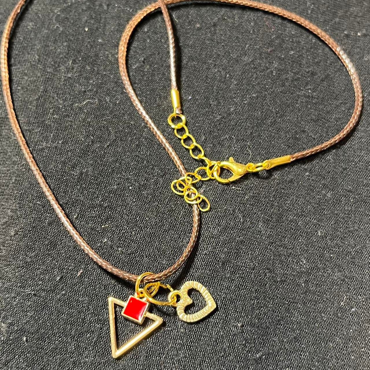 Minimal Gold Accent Triangle with Red and Gold Heart Charm Necklace