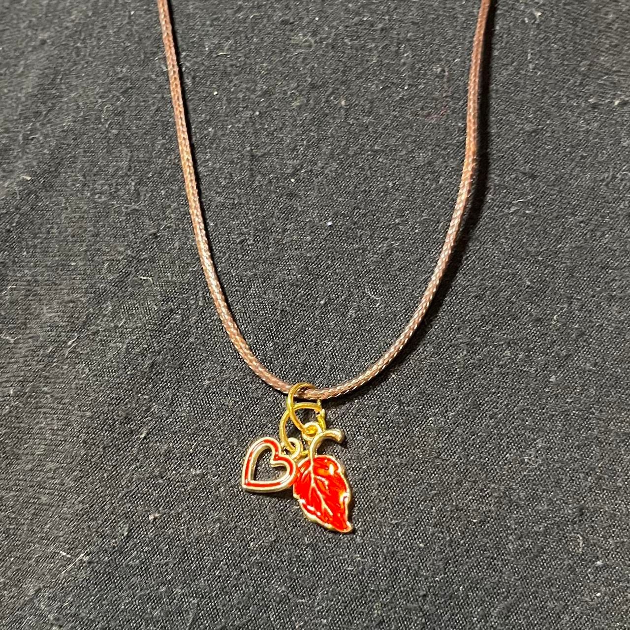 Cute Red Leaf with Red and Gold Heart Charm Necklace
