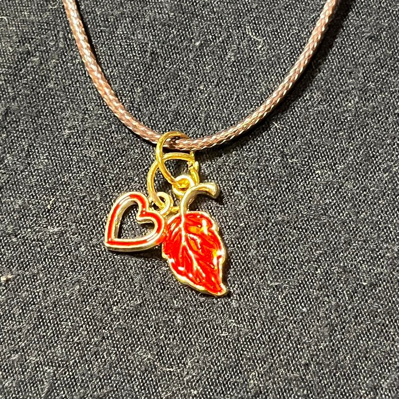 Cute Red Leaf with Red and Gold Heart Charm Necklace