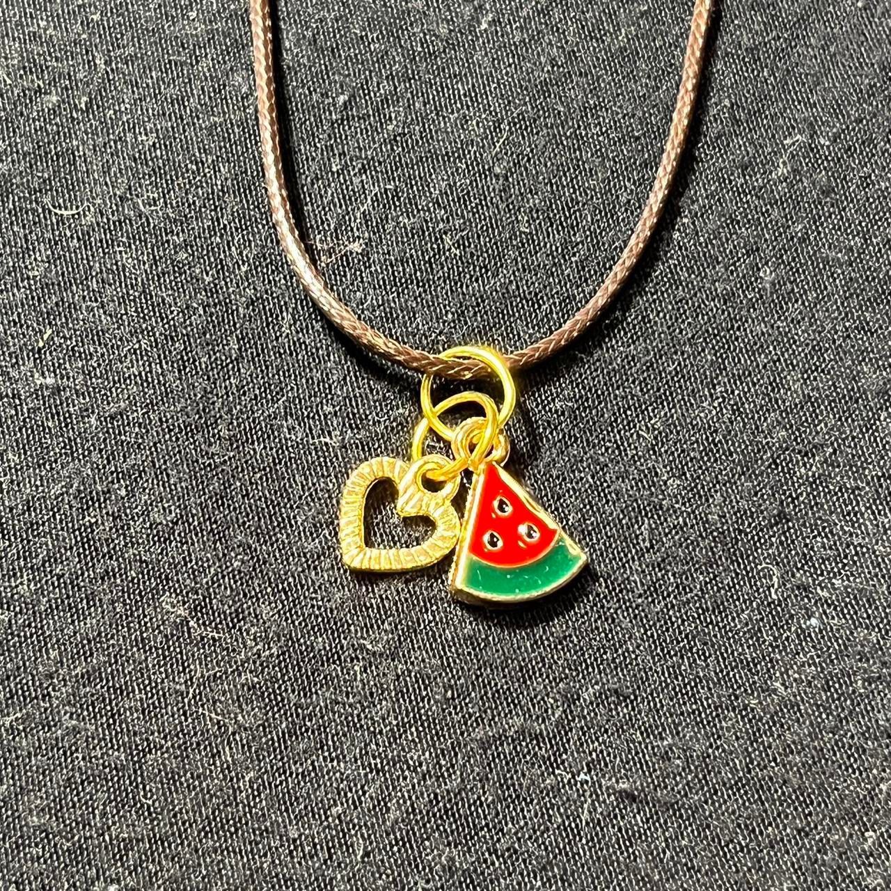 Cute Watermelon Charm with Gold Heart Charm Necklace