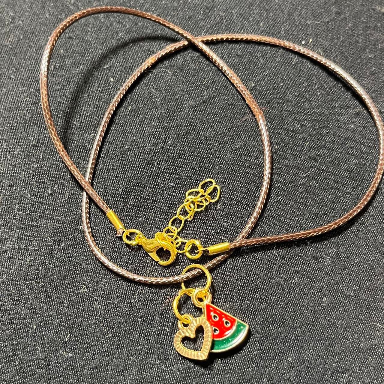 Cute Watermelon Charm with Gold Heart Charm Necklace