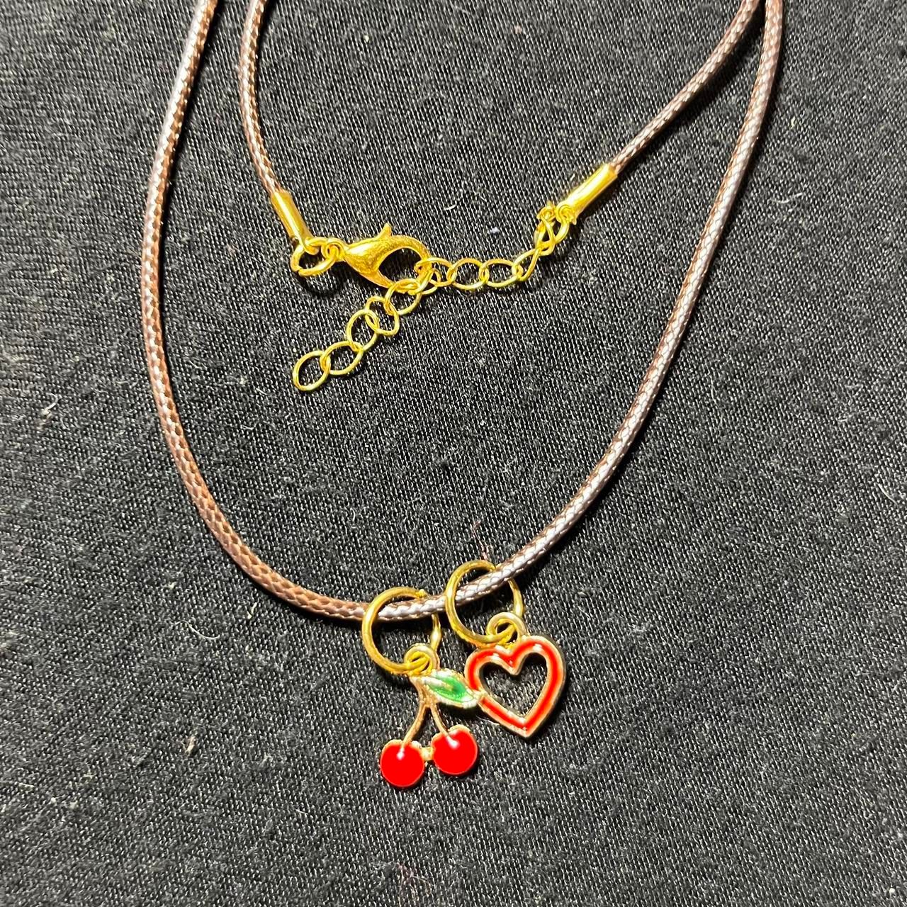 Cute Cherry Charm with Red Heart Charm Necklace