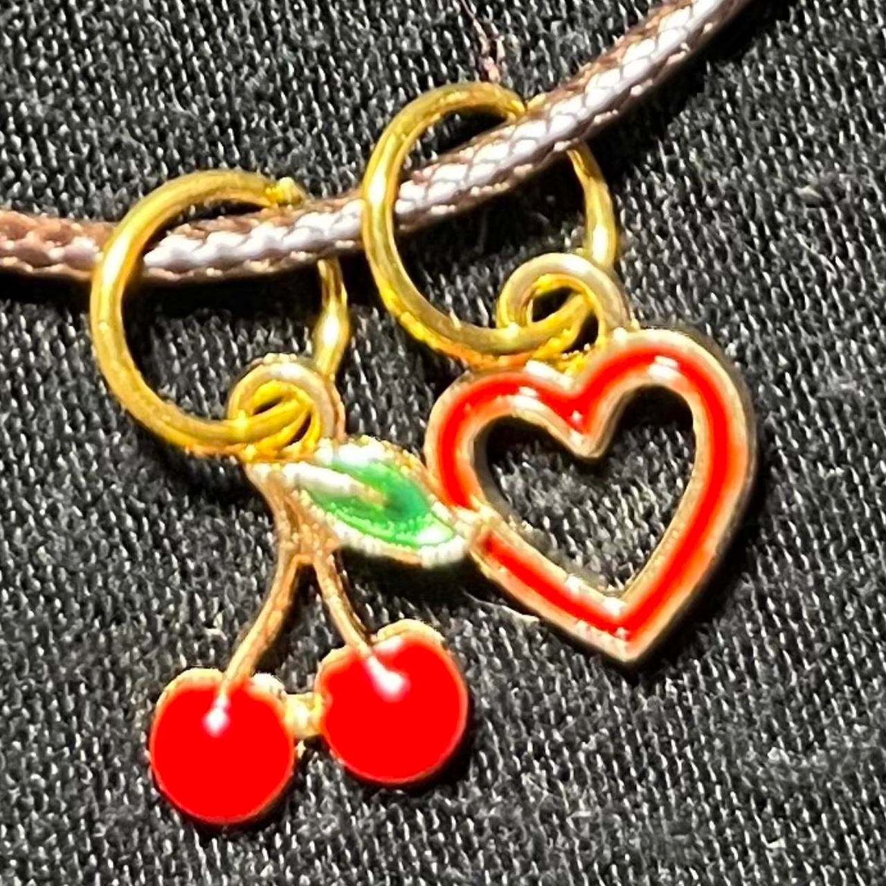 Cute Cherry Charm with Red Heart Charm Necklace