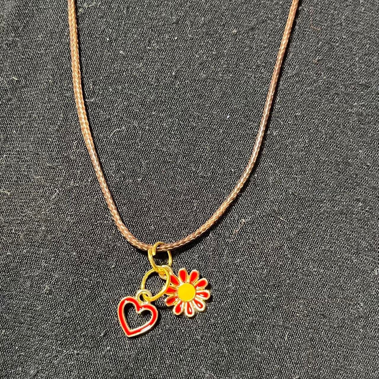 Cute Red Flower with Red and Gold Heart Charm Necklace