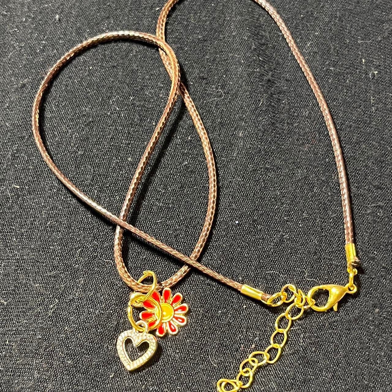 Cute Red Flower with Red and Gold Heart Charm Necklace