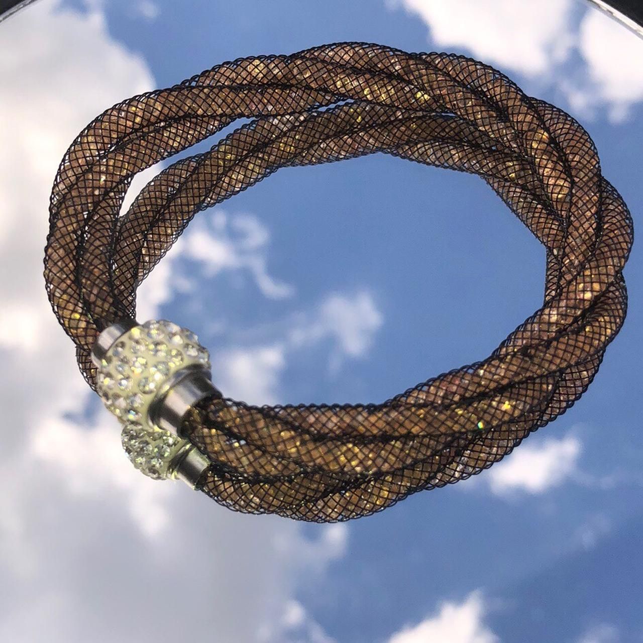 Shiny Brown Braided Studded Bracelet with Magnetic Clasp