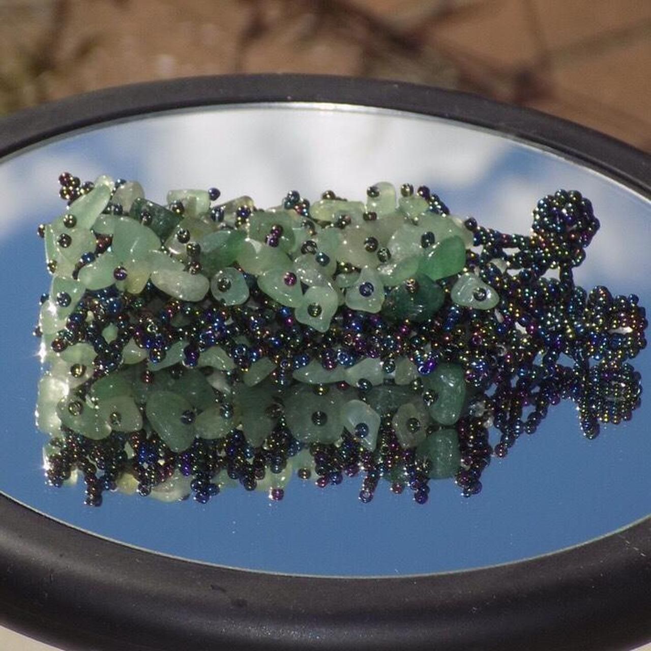 Heavy Green Aventurine Stone and Black Holographic Beaded Bracelet