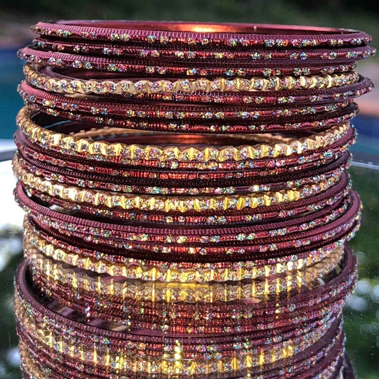 Maroon and Gold Shiny Bangle Bracelet Set