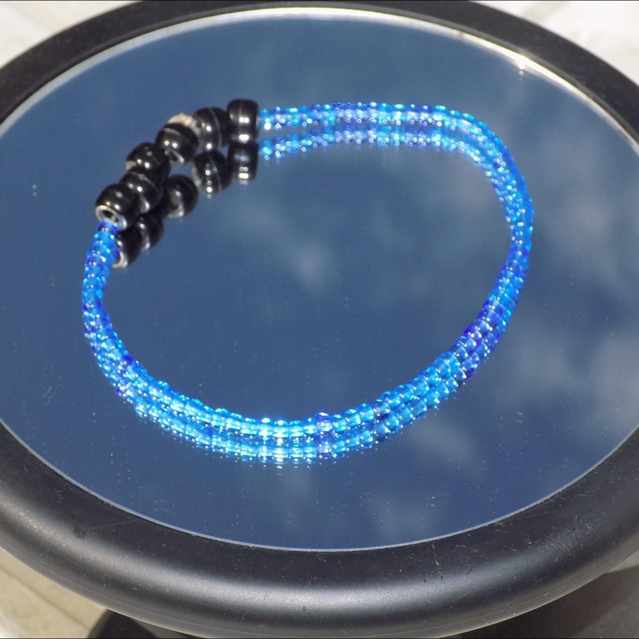 Blue with Black Accent Beaded Anklet