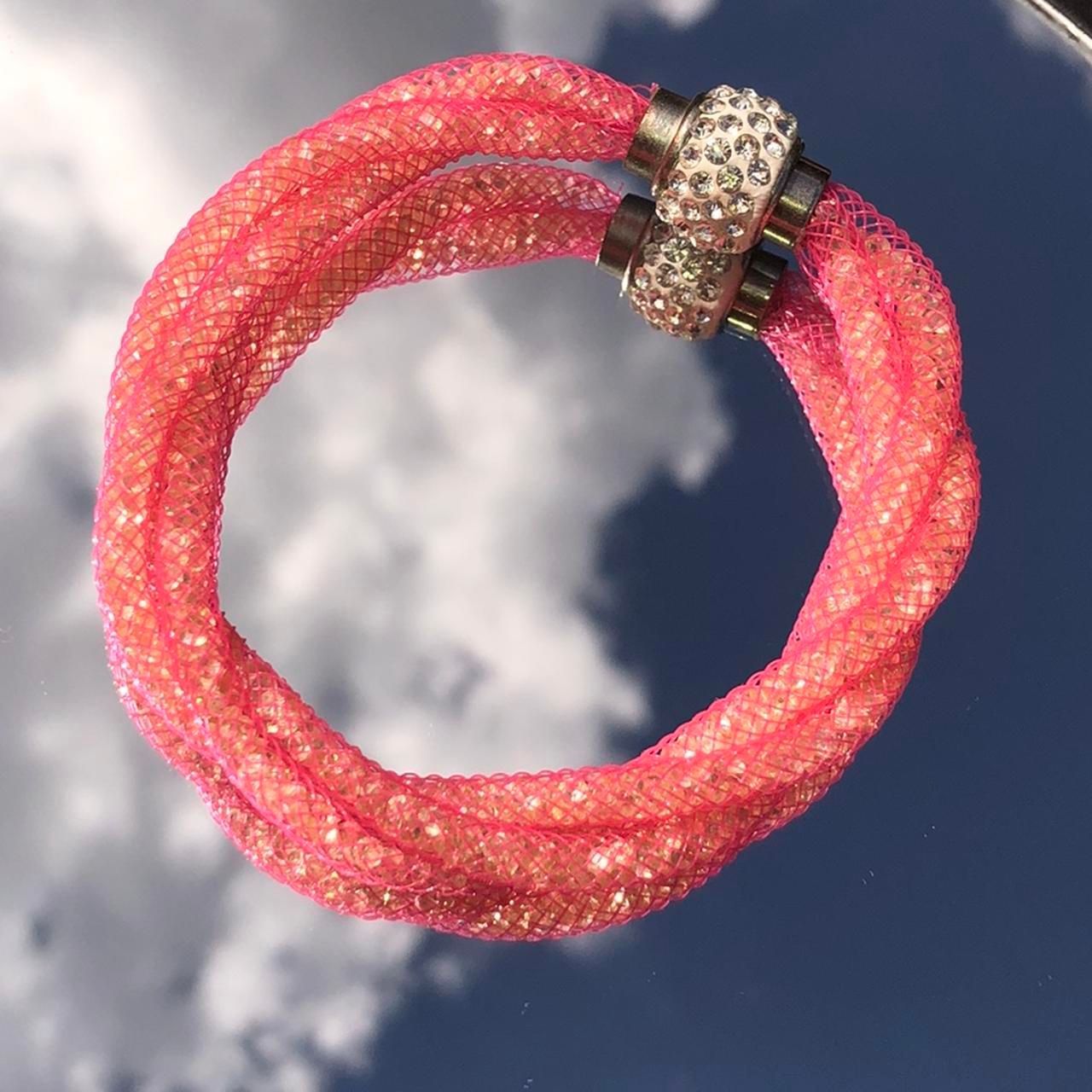 Shiny Pink Braided Studded Bracelet with Magnetic Clasp