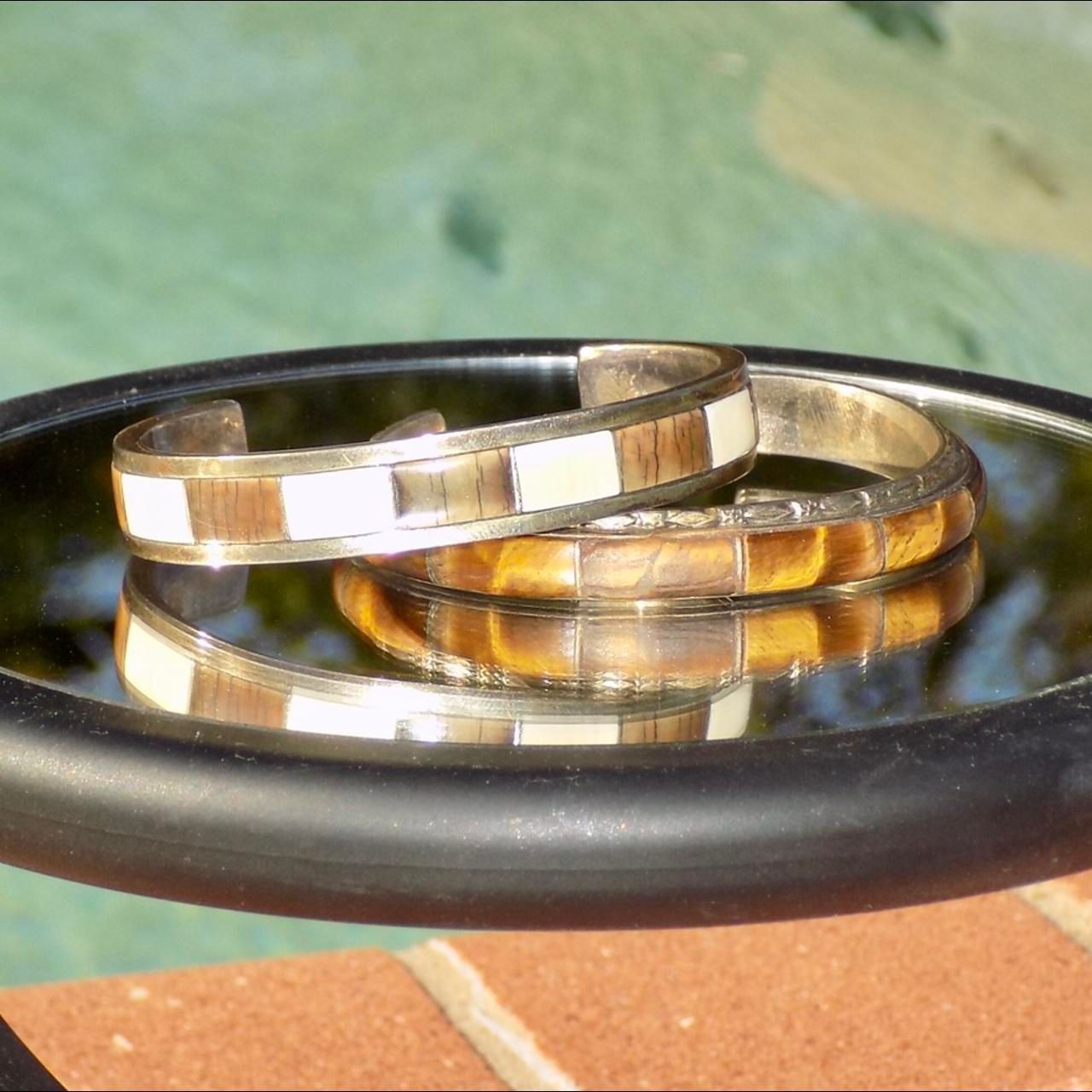 Set of 2- Metal Brown Wooden Designed Bracelets