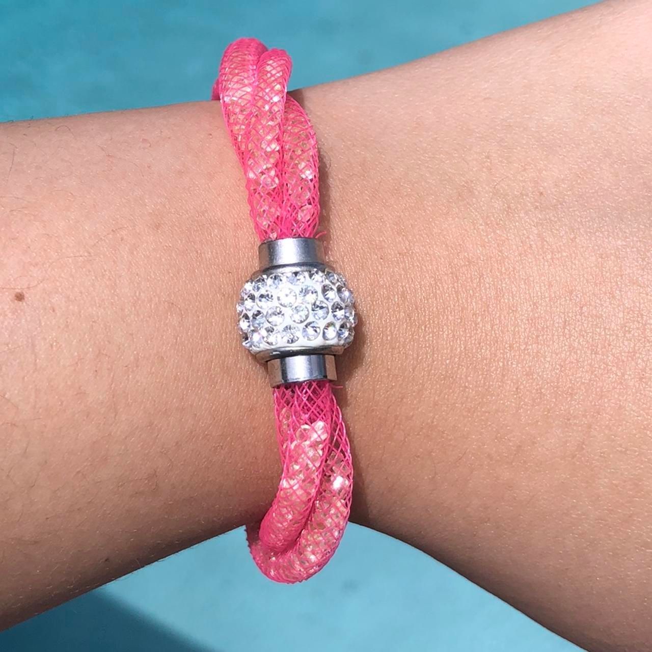 Shiny Pink Braided Studded Bracelet with Magnetic Clasp