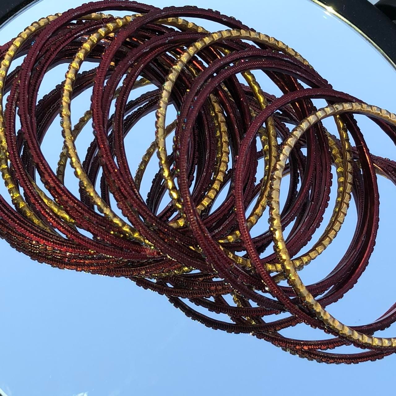 Maroon and Gold Shiny Bangle Bracelet Set