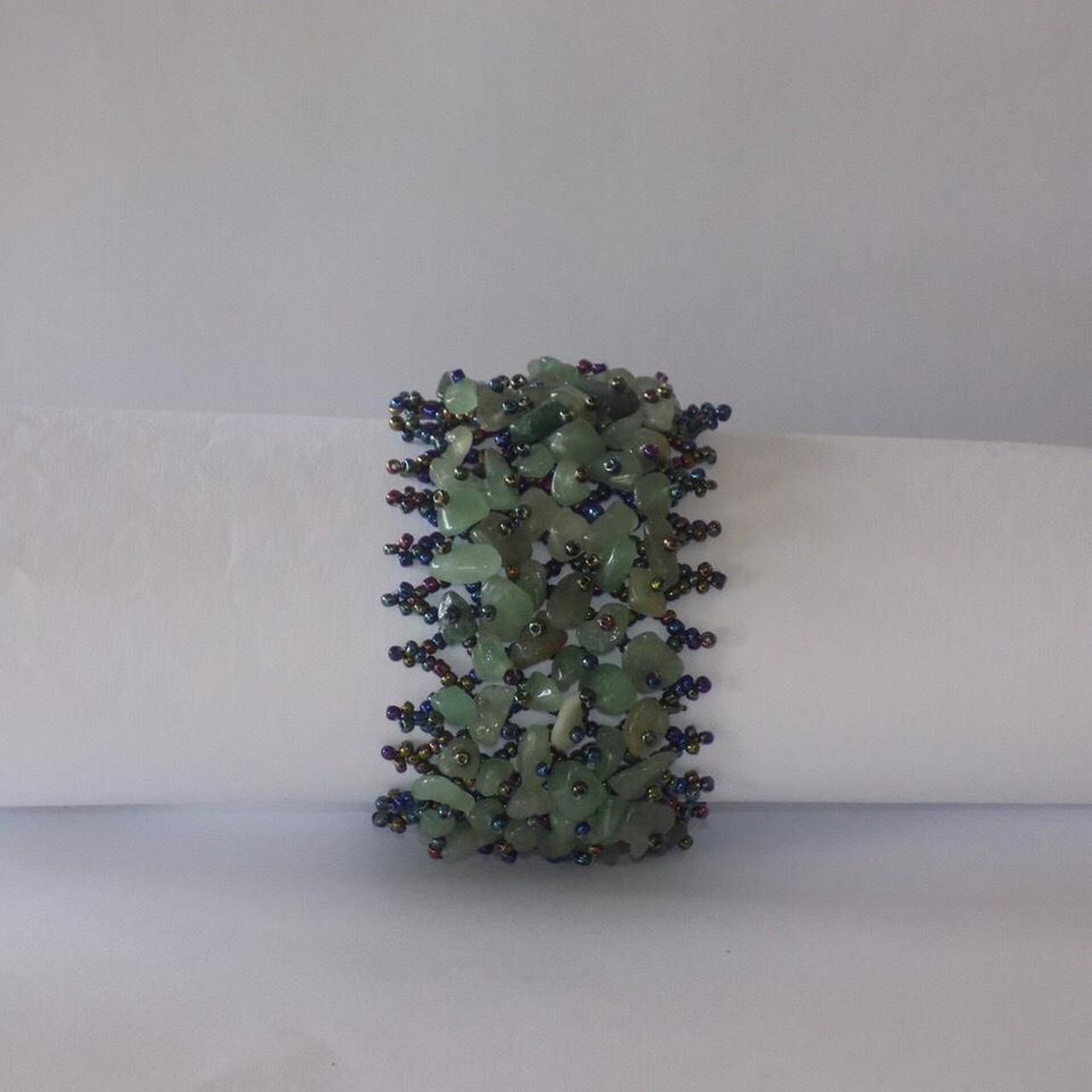 Heavy Green Aventurine Stone and Black Holographic Beaded Bracelet