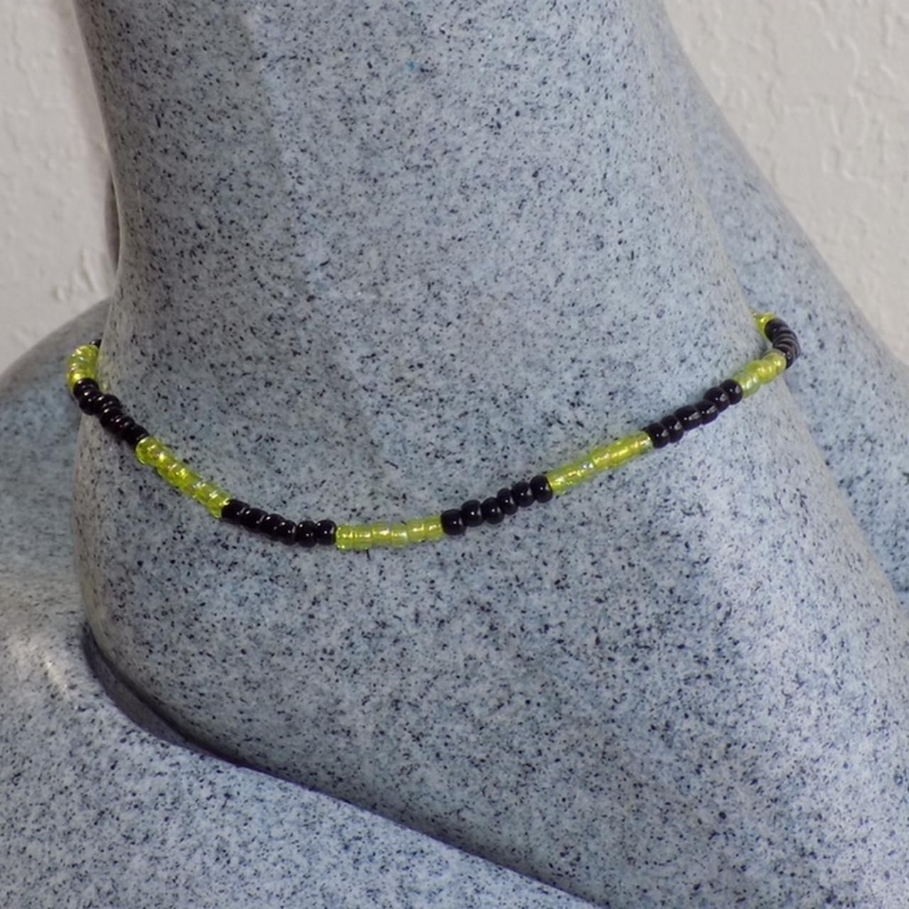 Green and Black Beaded Anklet