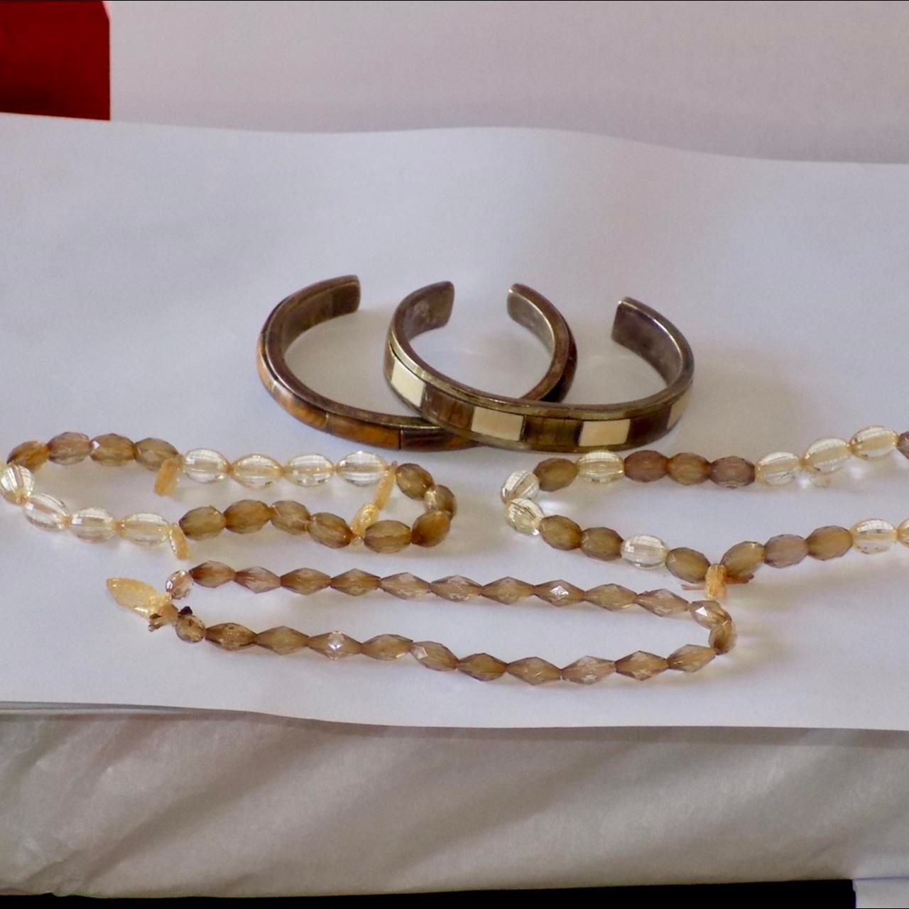 Set of 2- Metal Brown Wooden Designed Bracelets
