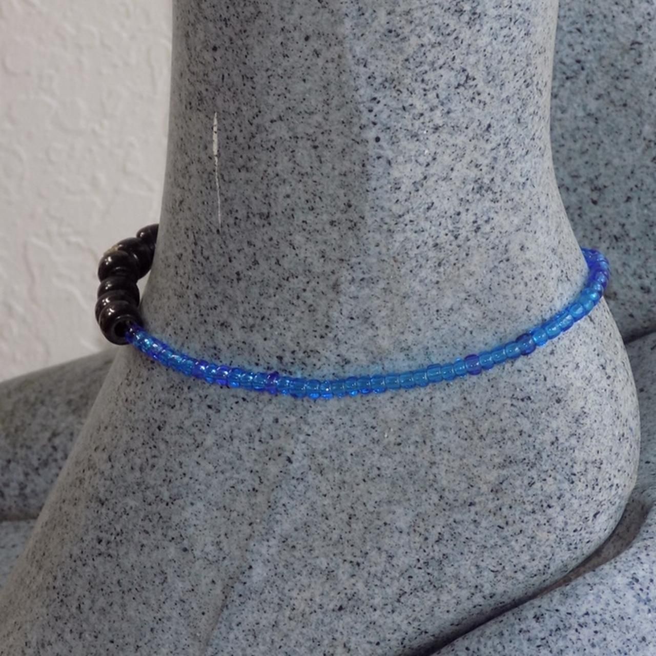 Blue with Black Accent Beaded Anklet