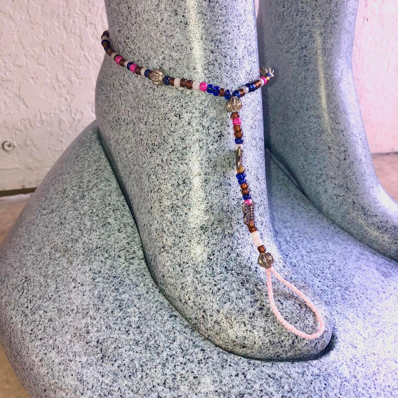 Butterfly Beaded Anklet with Toe Connector