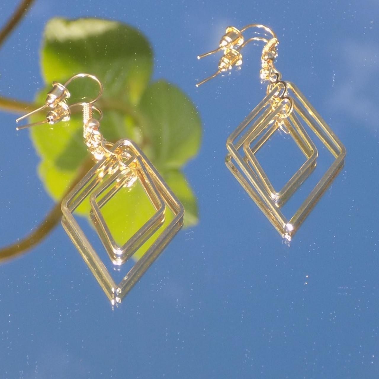 Adorable Gold Colored Diamond Layered Earrings