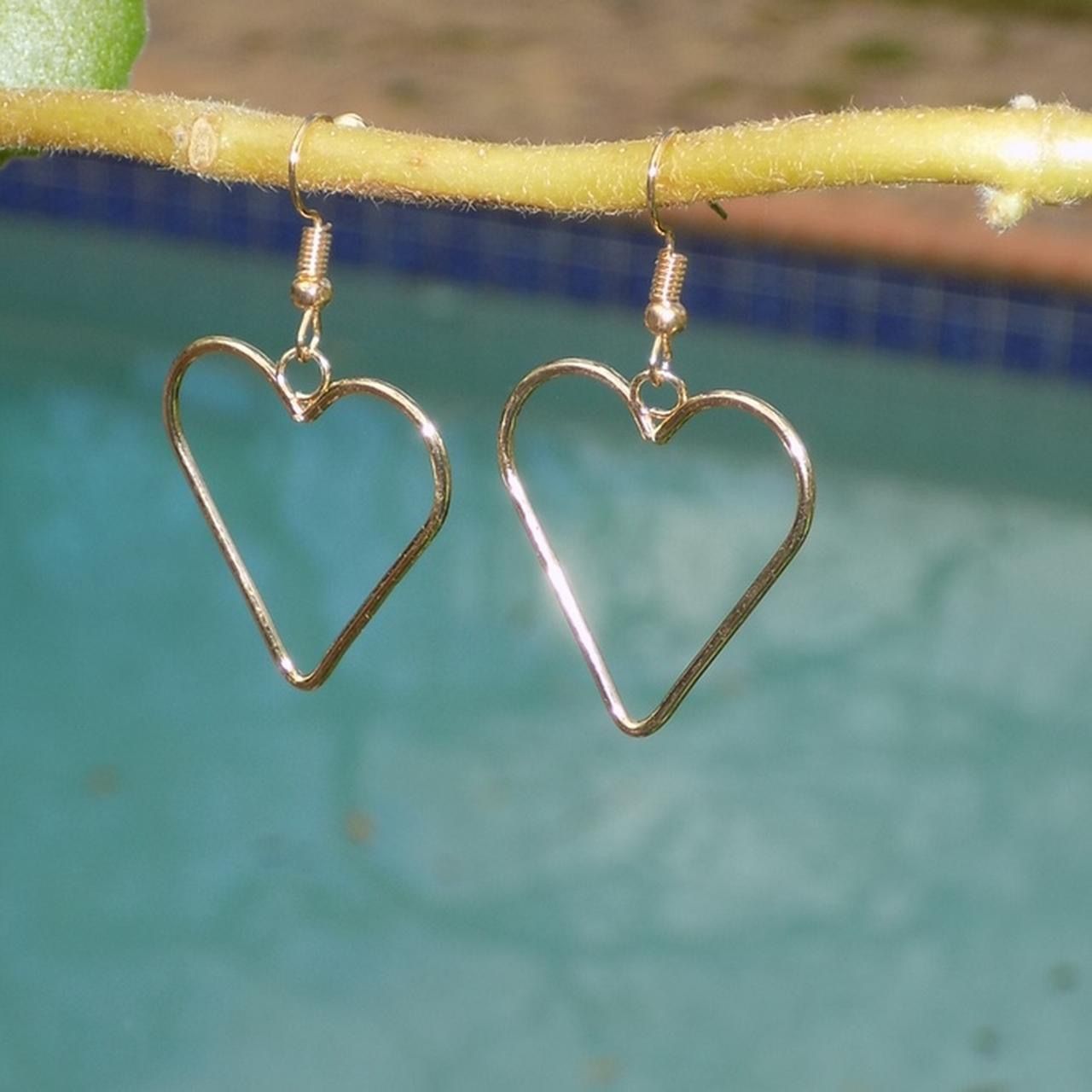 Cute Minimal Gold Colored Hanging Heart Earrings