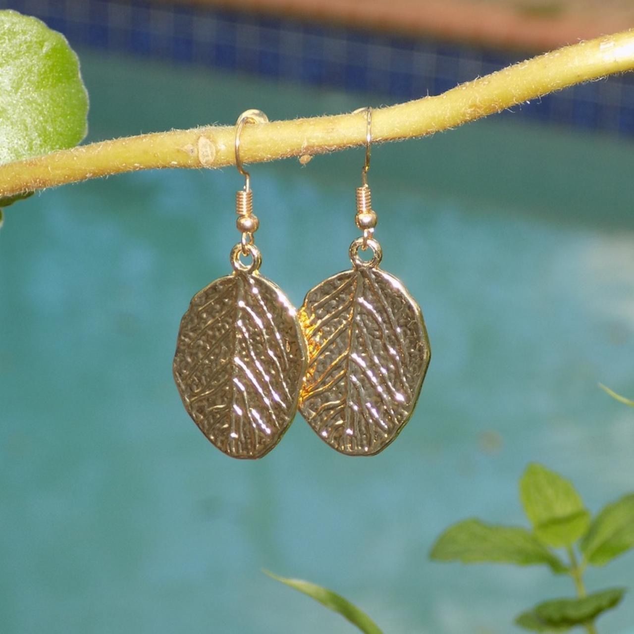 Cute Gold Colored Leaf Earrings