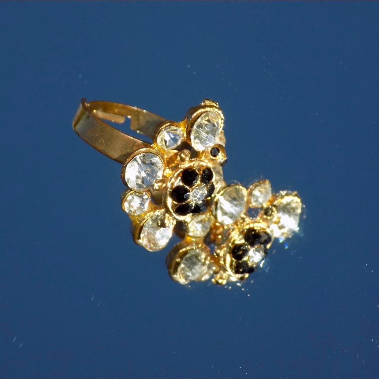 Adorable Gold Colored Ring with Black and White Studded Turtle
