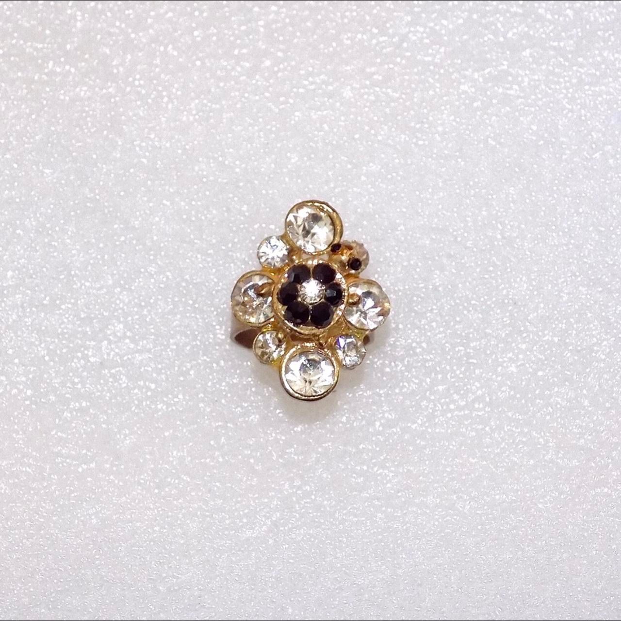 Adorable Gold Colored Ring with Black and White Studded Turtle