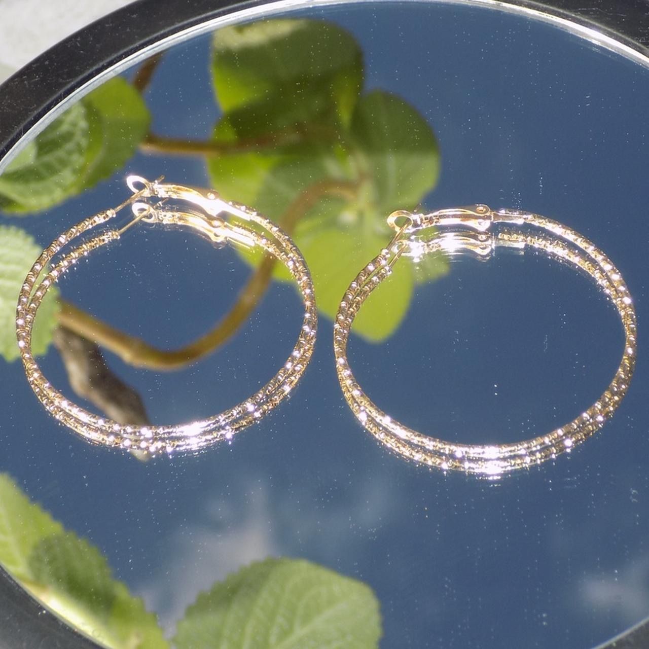 Cute Gold Colored Hoop Earrings with Cute Engraved Design