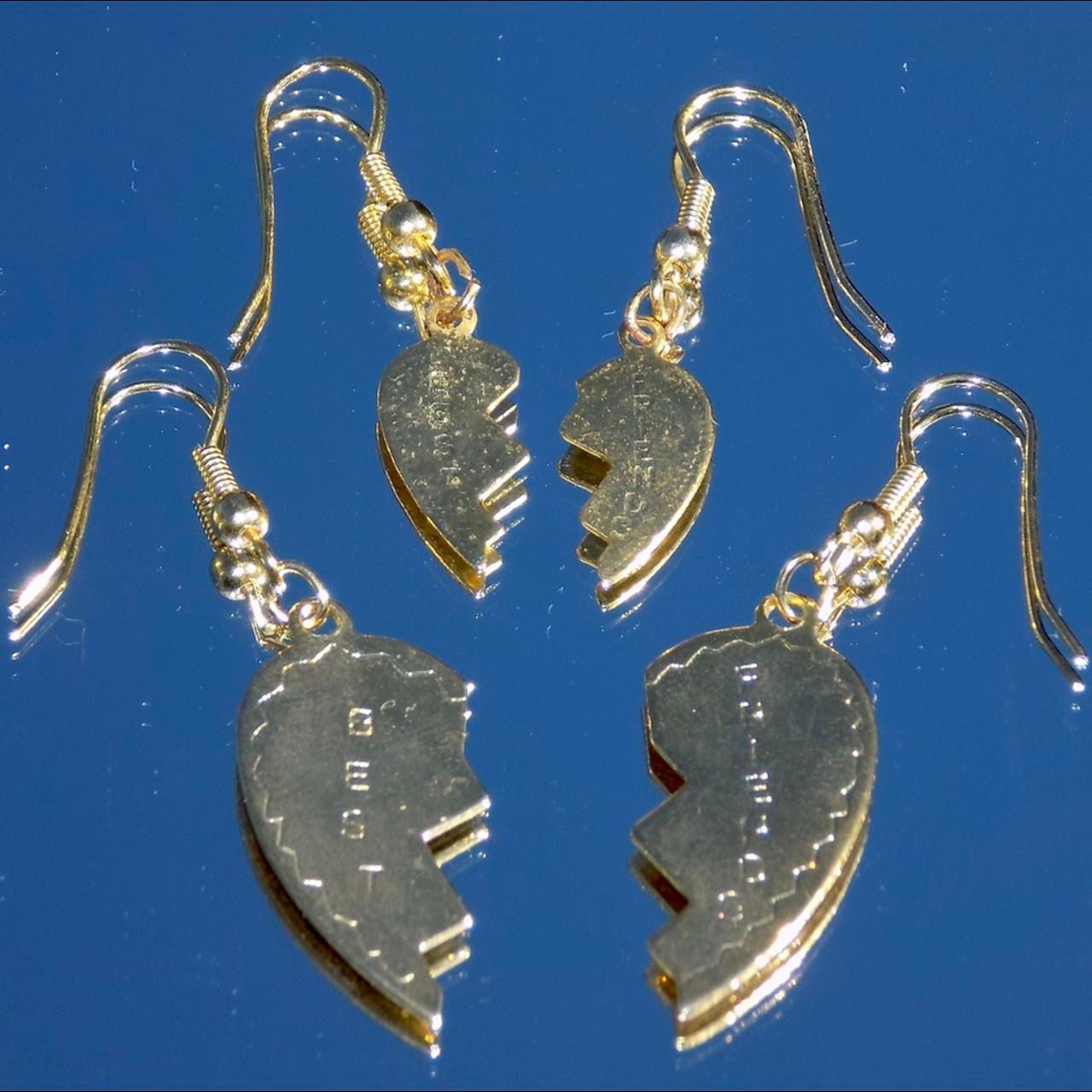 Set of 2: Cute Gold Colored Best Friend Broken Heart Earrings: One Small and One Regular
