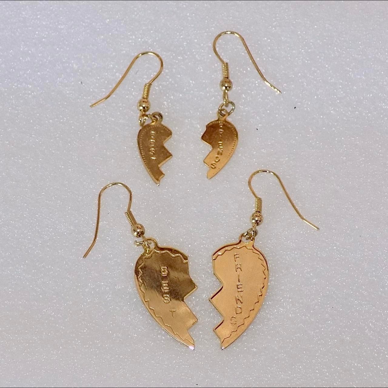 Set of 2: Cute Gold Colored Best Friend Broken Heart Earrings: One Small and One Regular