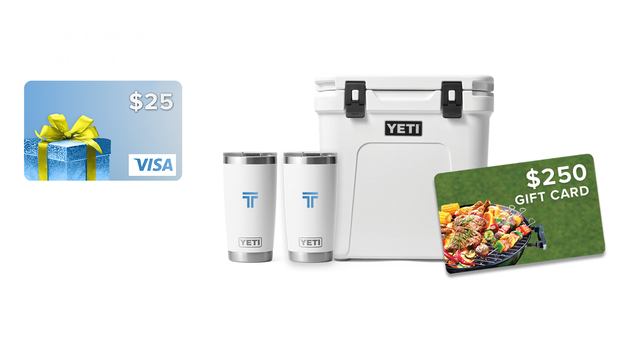 A yeti cooler , two tumblers , and a $ 250 gift card.