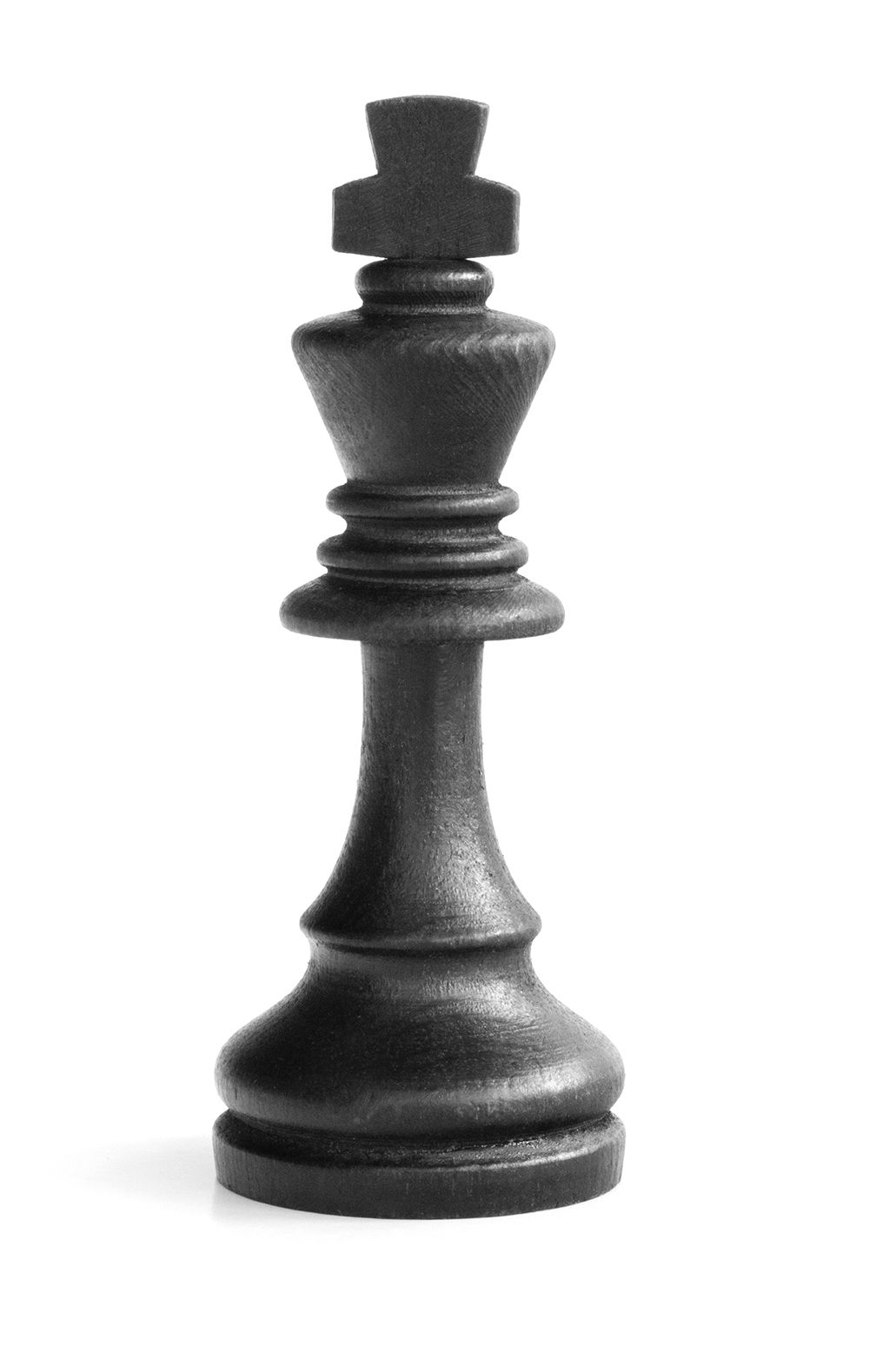 A black king chess piece on a white background