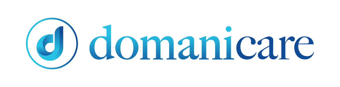 The word domanicare is written in blue on a white background