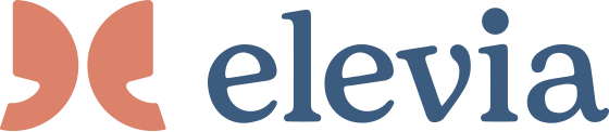 A blue and orange logo for elevia on a white background