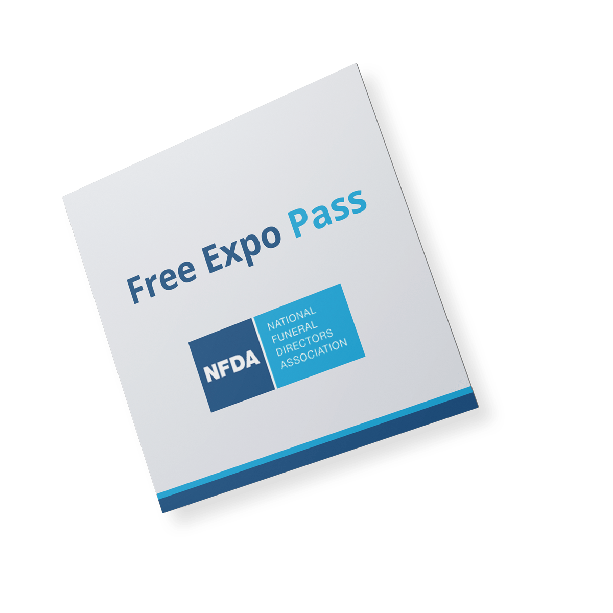 A free expo pass is sitting on a white surface.