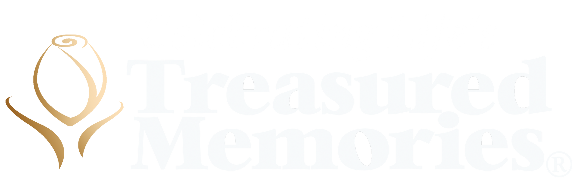 The logo for treasured memories is a gold flower on a white background.