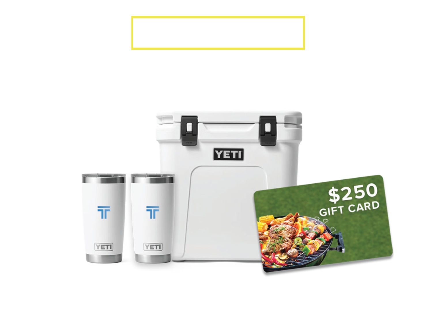 A yeti cooler , two tumblers , and a $ 250 gift card.