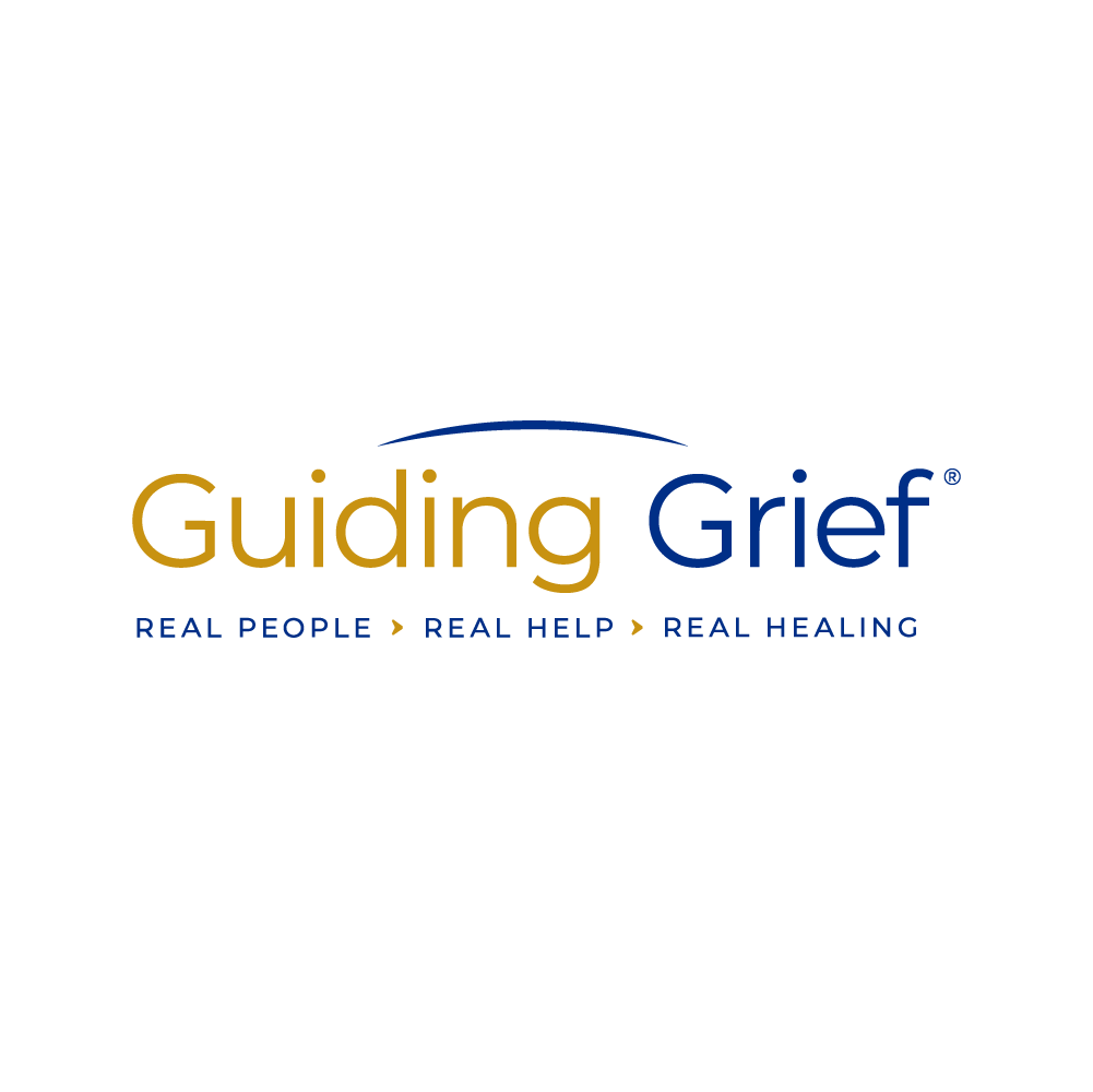 The logo for guiding grief real people real help real healing.