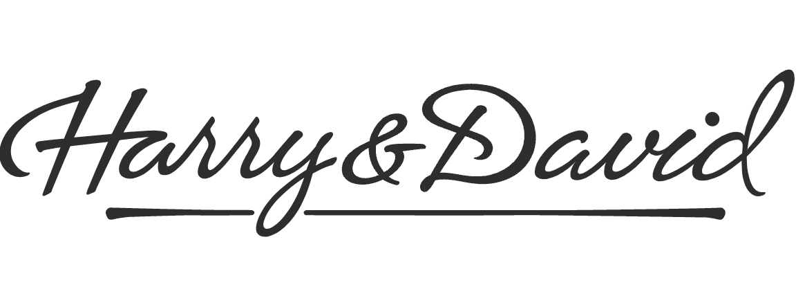 The logo for harry and david is written in cursive on a white background.