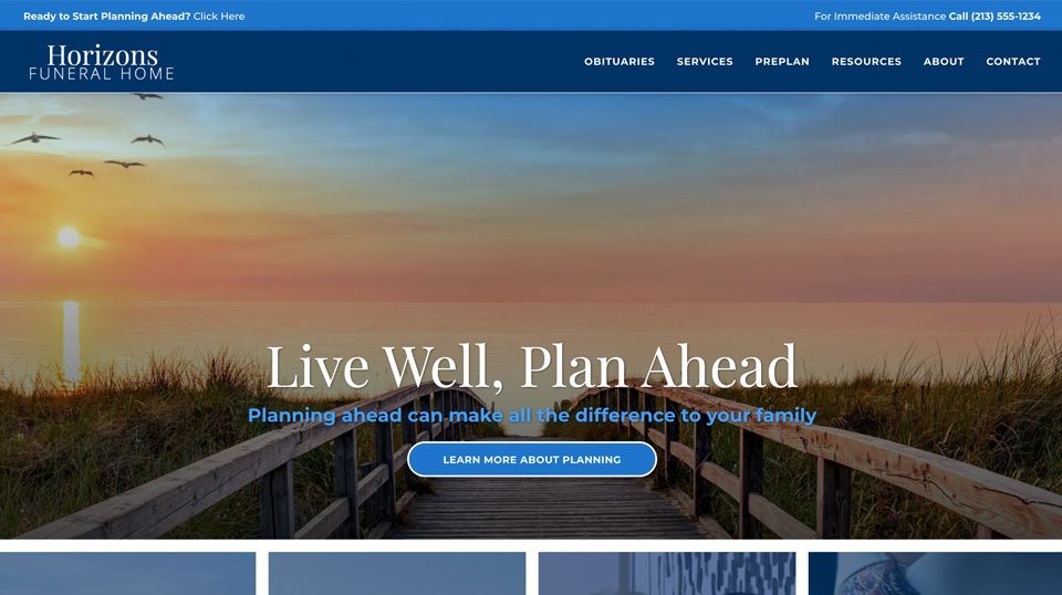 A screenshot of a website for a company called horizons funeral home.