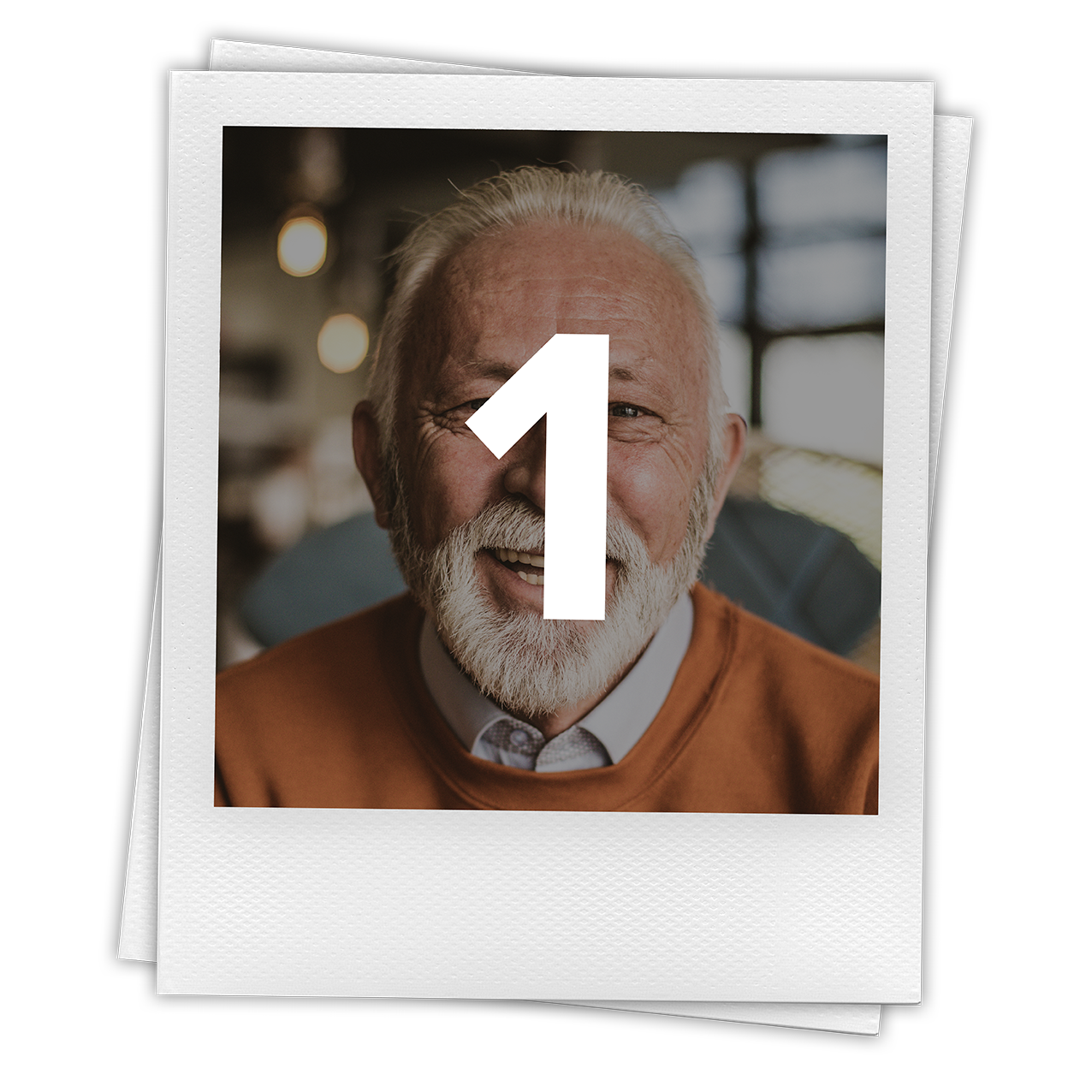 A picture of an older man with the number 1 on it
